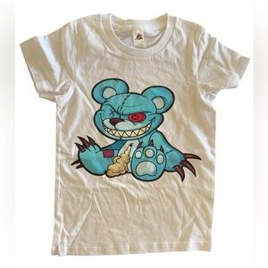 NWOT Smiling Evil Teddy Bear Youth XS White Short Sleeve Cotton T-Shirt